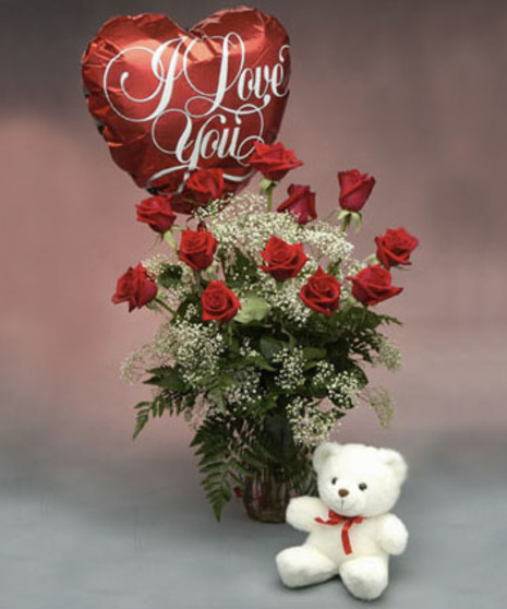 12 Roses, Balloon & Bear - Will Call